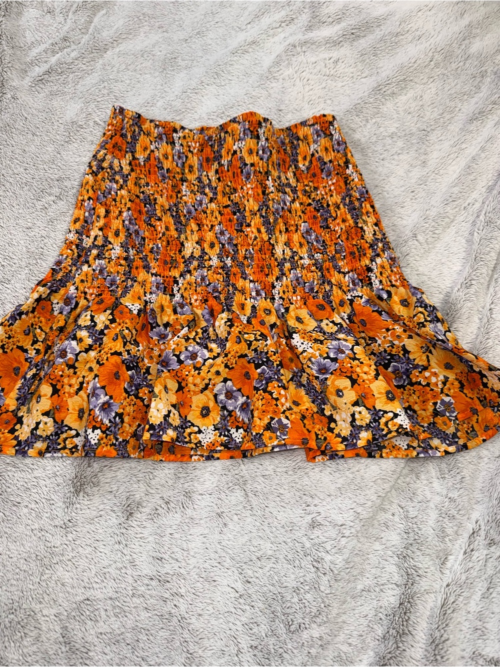 Smocked waist floral tiered skirt